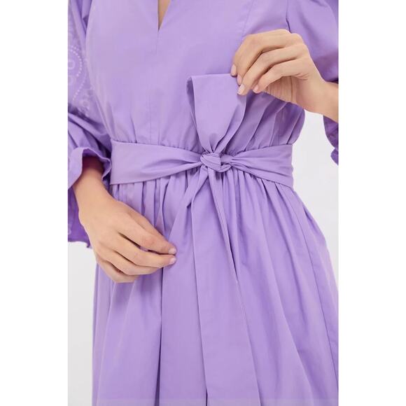 Hyacinth House Tuckernuck Midi Dress Medium Lilac Embroidered Puff Sleeve Cotton - Picture 3 of 14